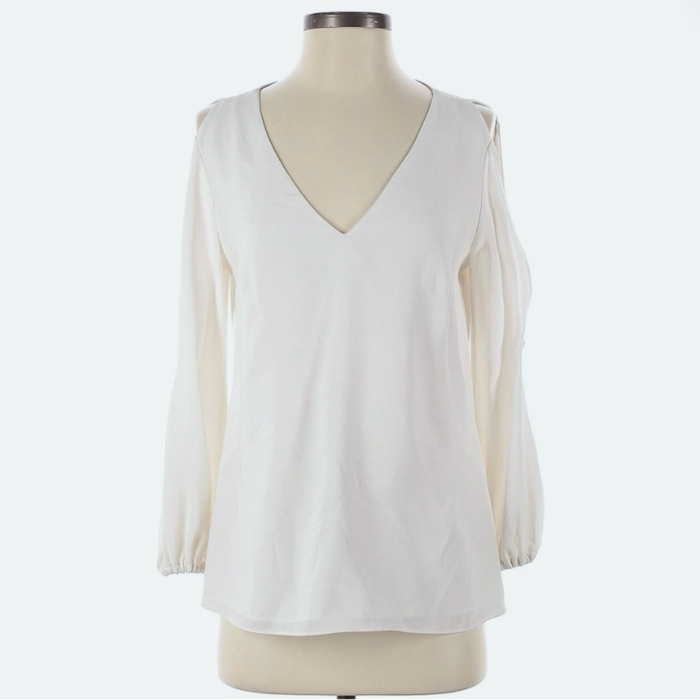 SHOSHANNA -  White V-Neck Blouse Arm Slits - Size S - Picture 6 of 7